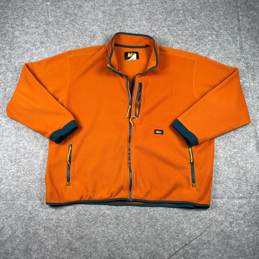 REI Fleece Jacket Mens 3XL Orange Full Zip Outdoor Hiking Layering 14042